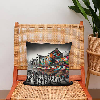 London Camden Market Modernist Fusion Cotton Cushion - Secondary Image 2