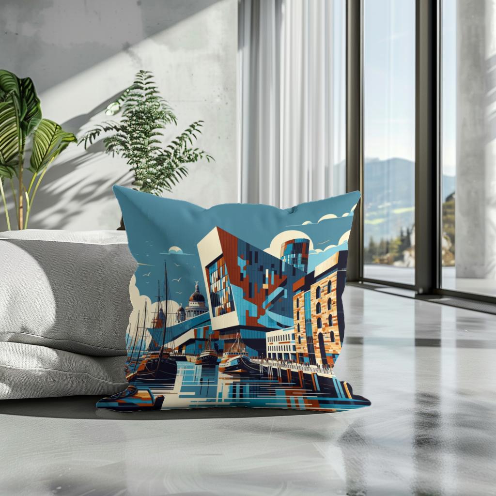 Liverpool Merseyside Maritime Modernism Cotton Cushion - Secondary Image 3