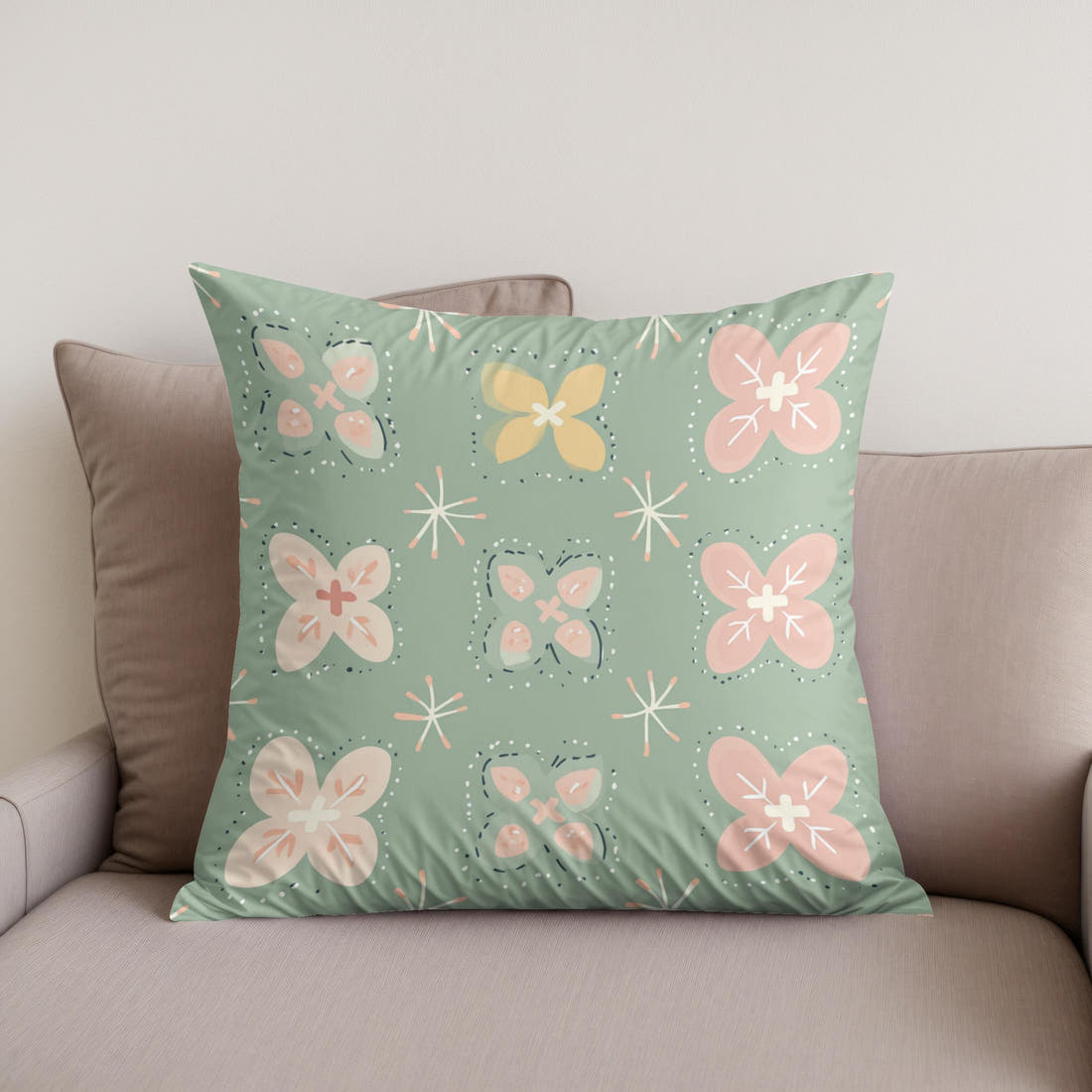Pistachio Modern Folk Art Cotton Cushion - Secondary Image