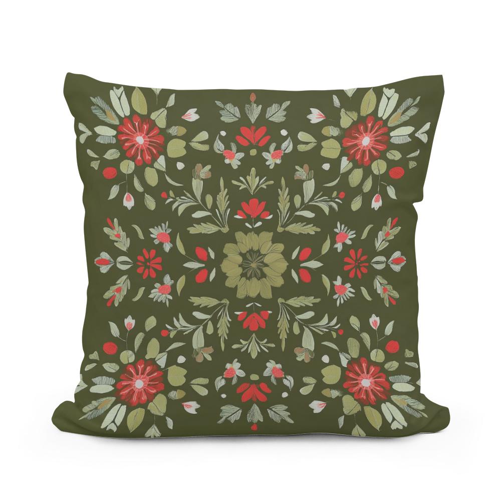Olive Blossom Cotton Cushion - Main Image
