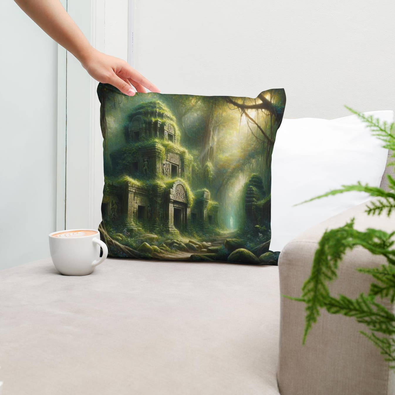 Jungle Ruins Cotton Cushion - Secondary Image 5