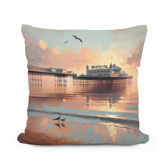 Brighton Pier Tranquil Morning Cotton Pillow - Main Image