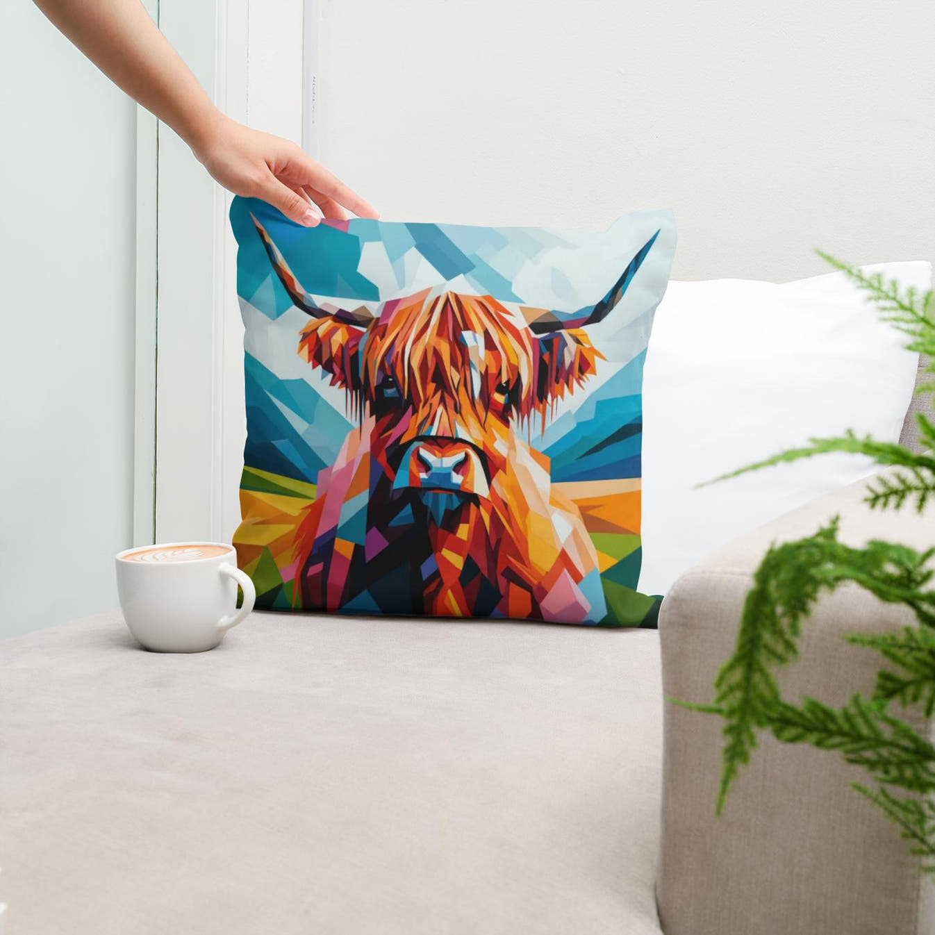 Cubist Highland Cow Essence Cotton Cushion - Secondary Image 5