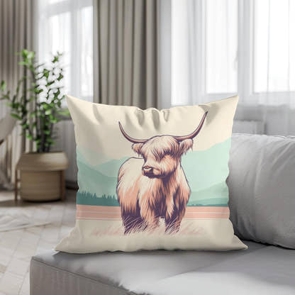 Pastel Highland Cow Minimalism Cotton Cushion - Secondary Image 4