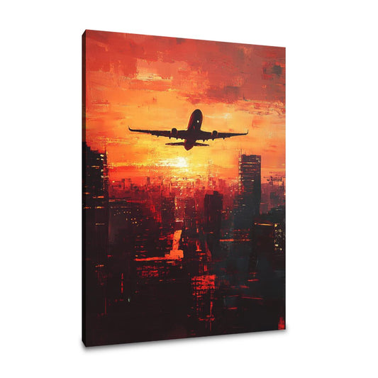 Airplane Sunrise Silhouette Canvas - Main Image