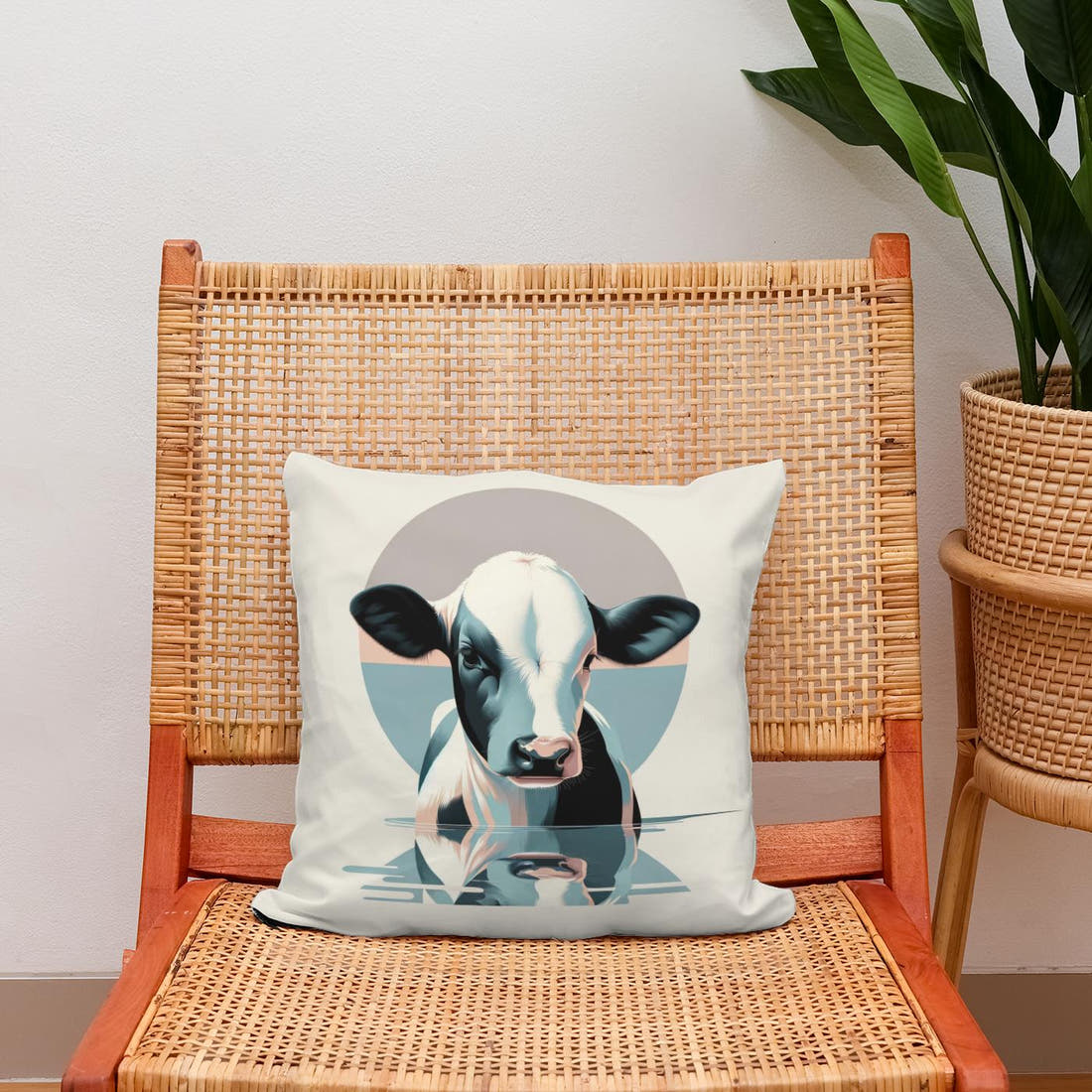 Pastel Modernist Cow Cotton Cushion - Secondary Image 2