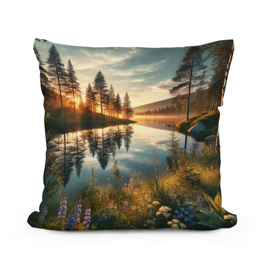 Midnight Sun Lake Cotton Pillow - Main Image