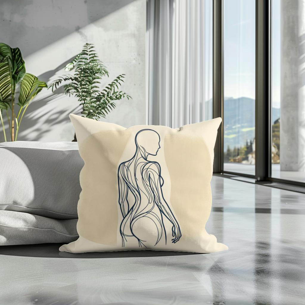 Elegance in Line: Human Contours Cotton Cushion - Secondary Image 3