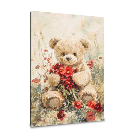 Teddy's Floral Embrace Canvas - Main Image