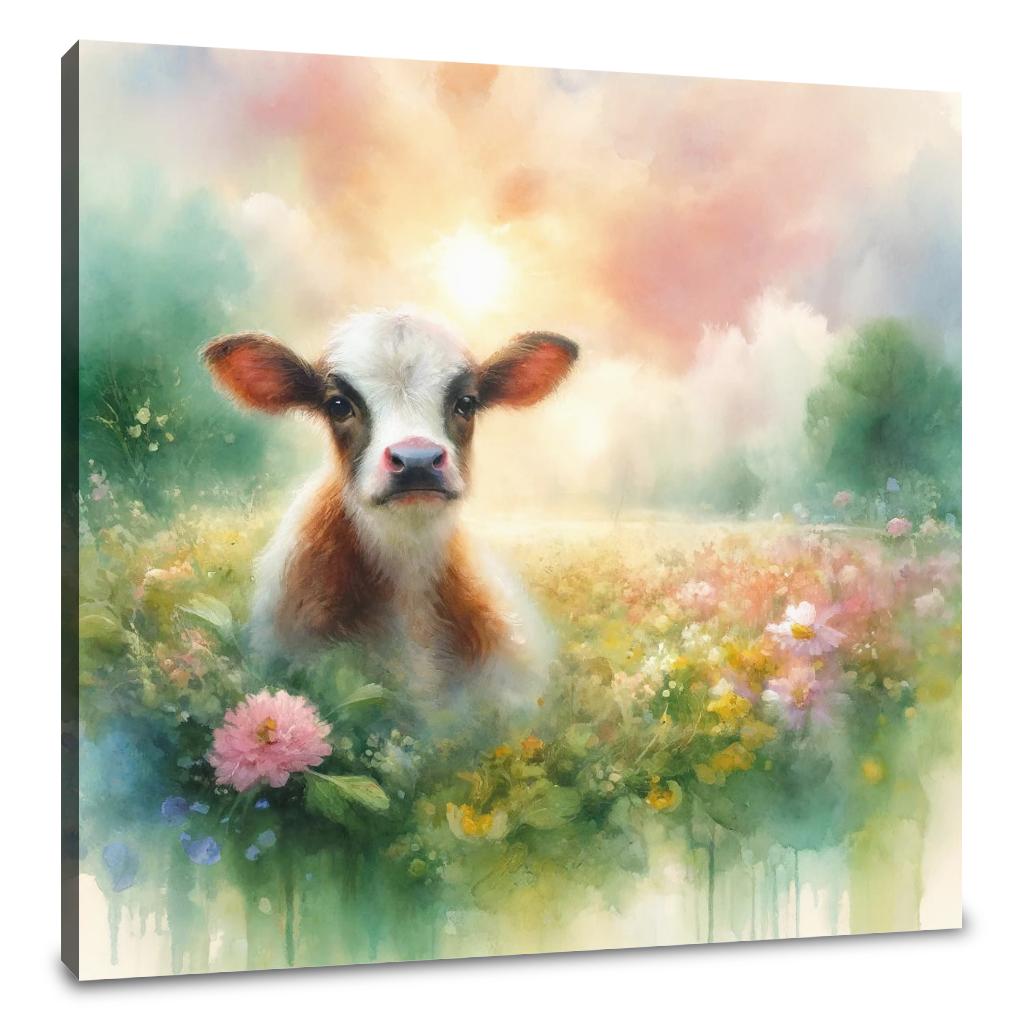 Pastel Meadow Cow Canvas - Main Image