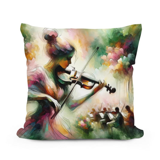 Garden Violinist Cotton Pillow - Main Image
