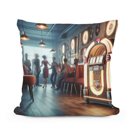 Retro Jukebox Lounge Cotton Pillow - Main Image
