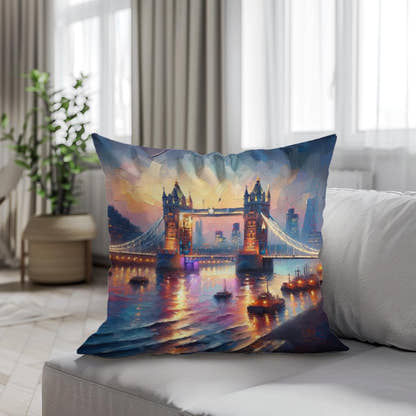 London Tower Bridge Twilight Impression Cotton Cushion - Secondary Image 4