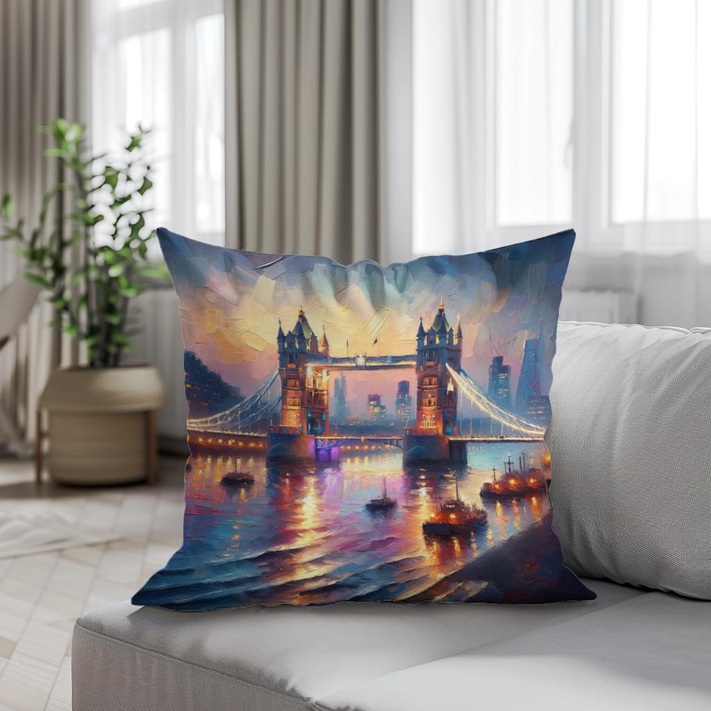 London Tower Bridge Twilight Impression Cotton Cushion - Secondary Image 4