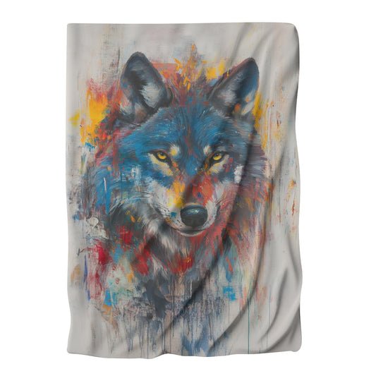 Vibrant Wolf on Grey Blanket - Main Image