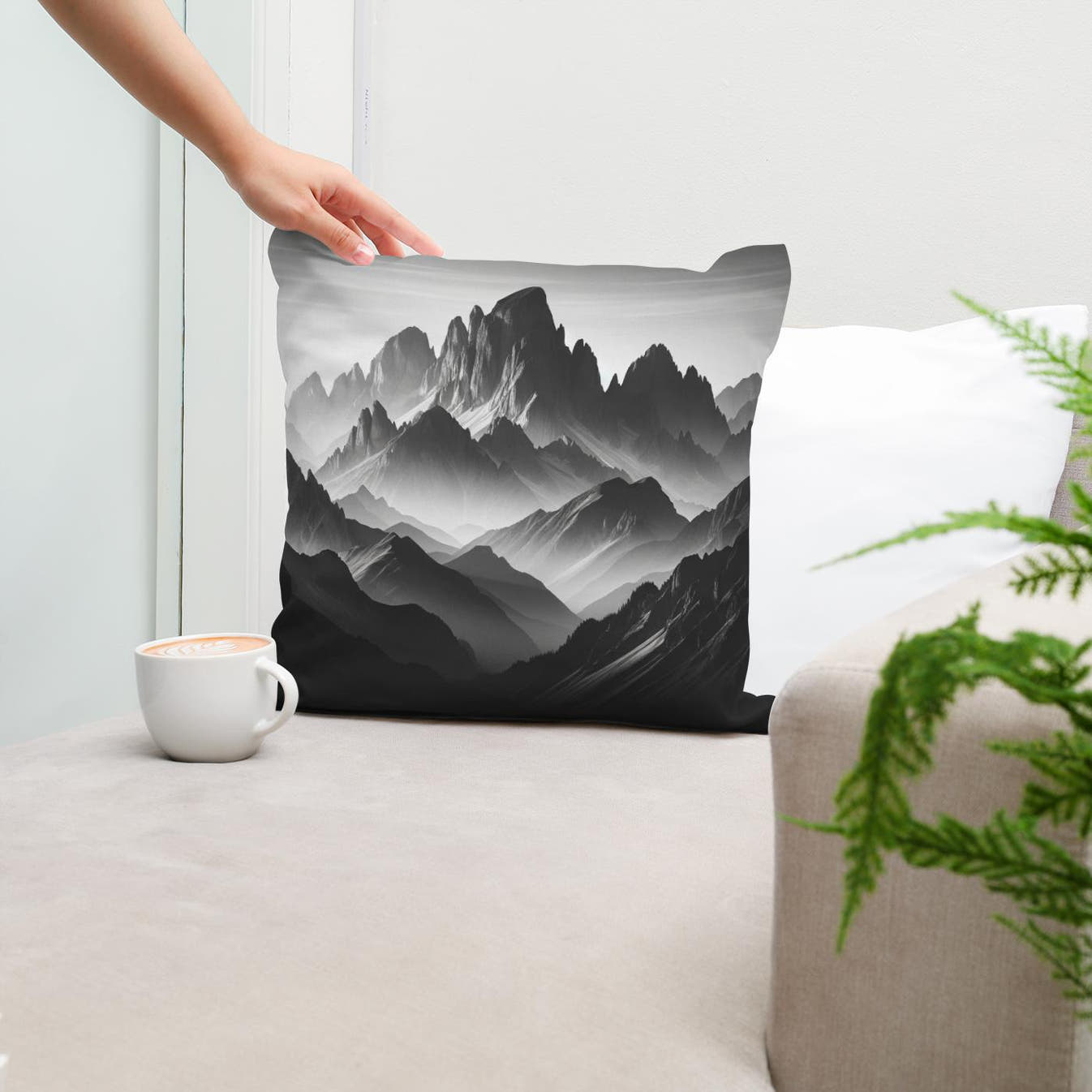 Dawn's Majesty: Mountain Silhouette Cotton Cushion - Secondary Image 5