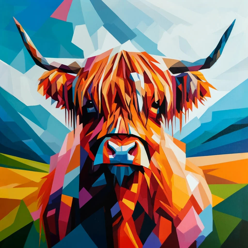 Cubist Highland Cow Essence Cotton Cushion