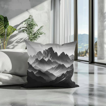 Dawn's Majesty: Mountain Silhouette Cotton Cushion - Secondary Image 3