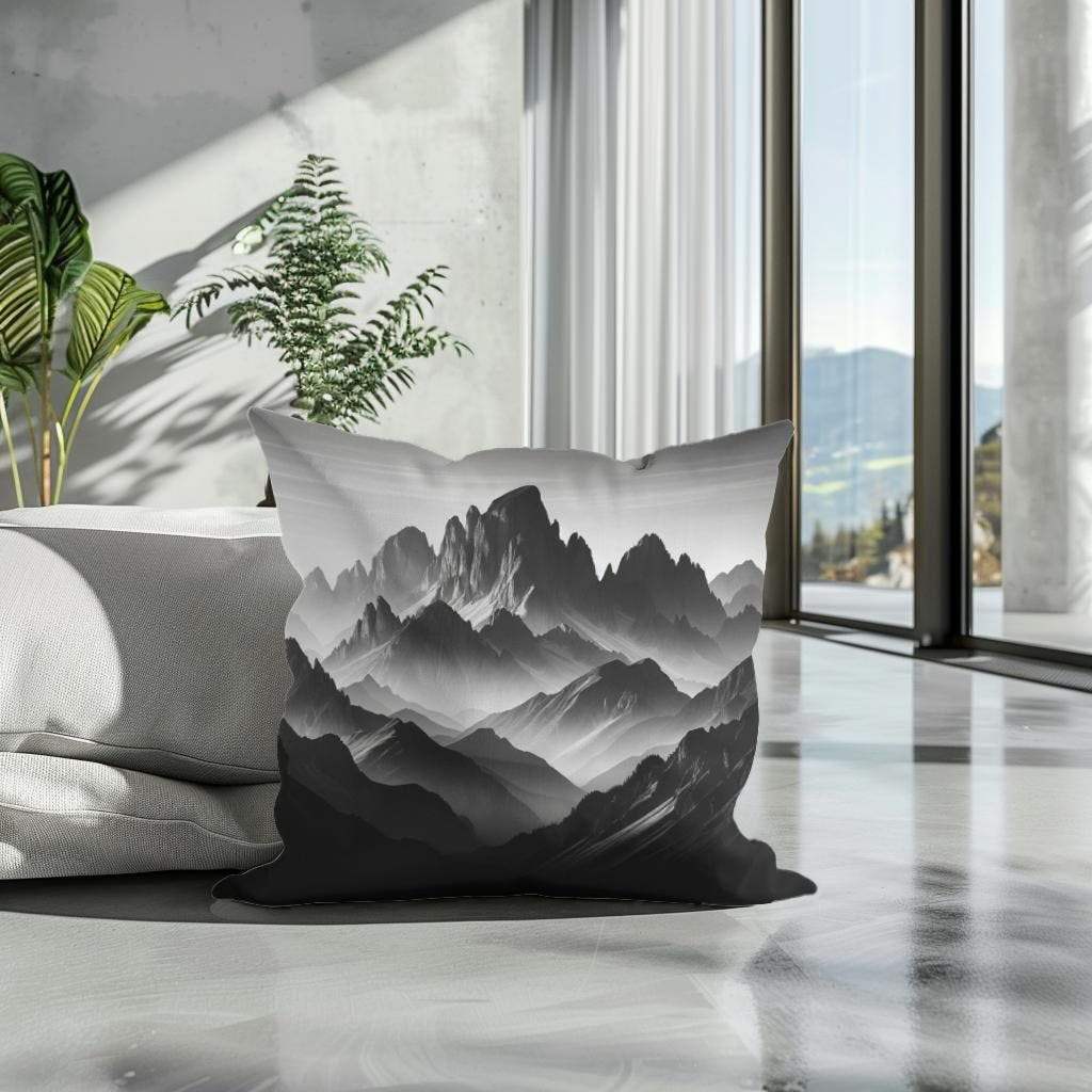 Dawn's Majesty: Mountain Silhouette Cotton Cushion - Secondary Image 3
