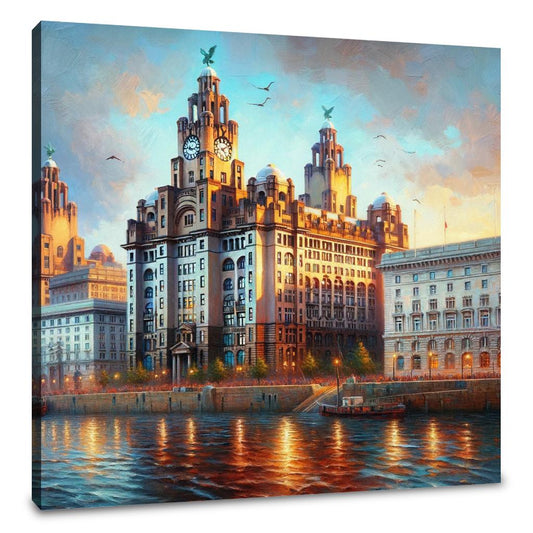 Liverpool Royal Liver Building Dusk Impression Canvas - Main Image