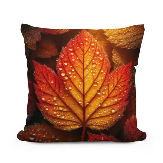 Dew-Kissed Autumn Leaf Cotton Pillow - Main Image