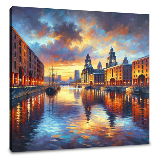 Liverpool Albert Dock Dusk Impression Canvas - Main Image