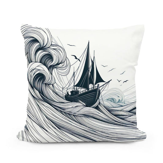 Resilient Waves Sketch Cotton Cushion - Main Image