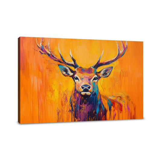 Vibrant Deer on Orange Canvas - Main Image