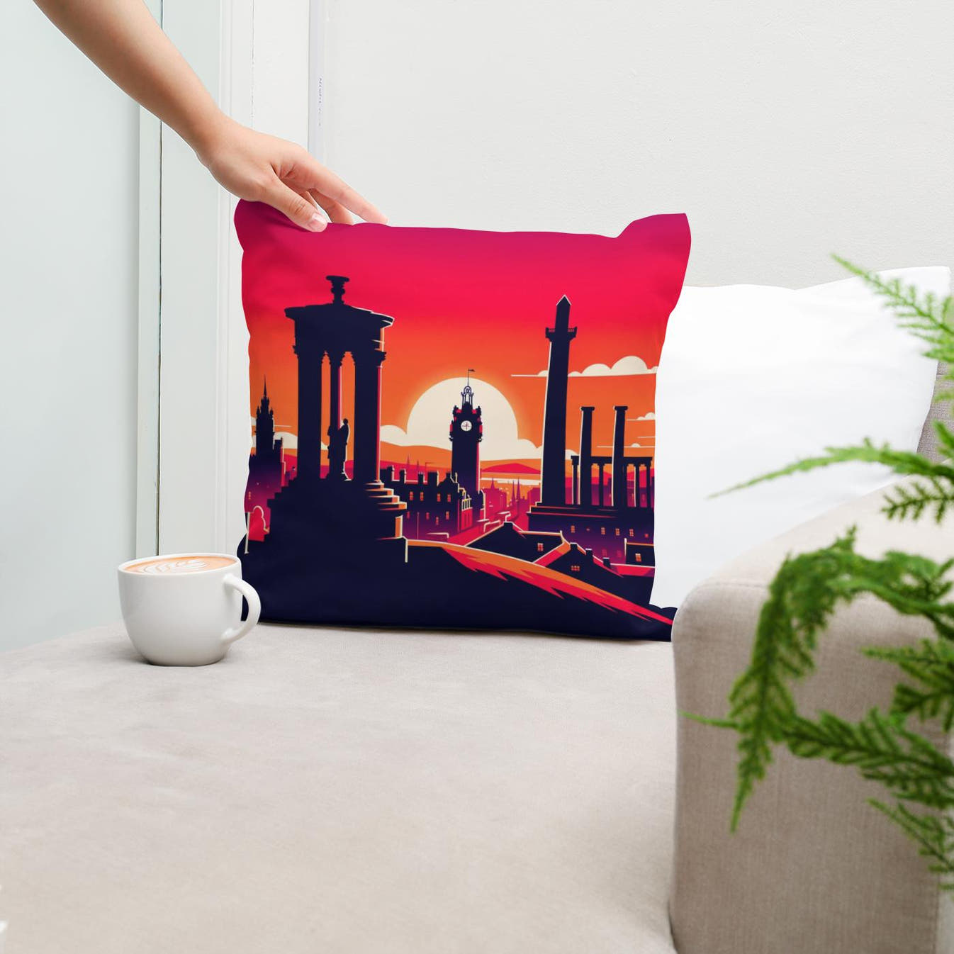 Edinburgh Calton Hill Sunset Silhouette Cotton Cushion - Secondary Image 5