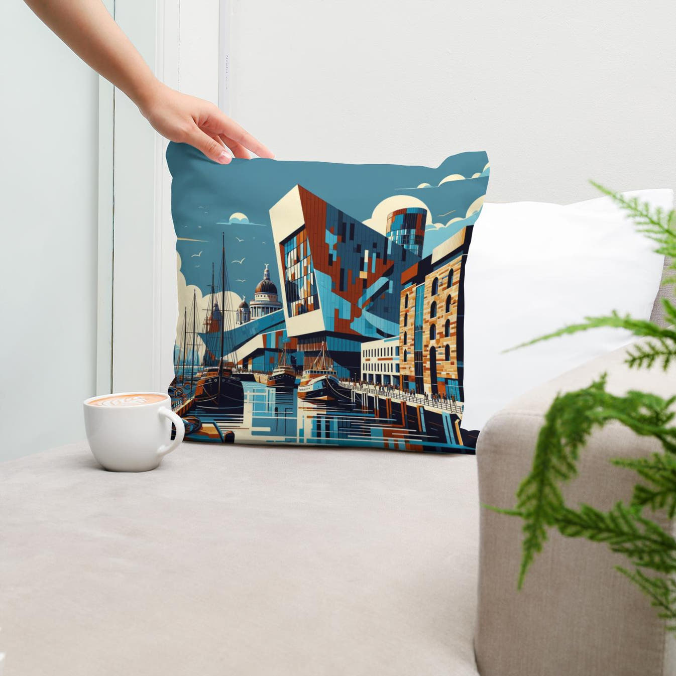 Liverpool Merseyside Maritime Modernism Cotton Cushion - Secondary Image 5