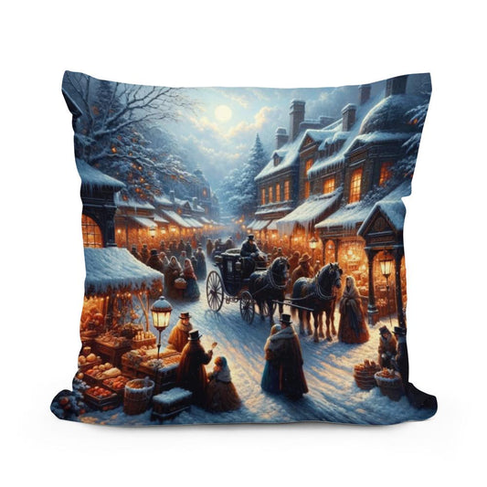 Victorian Winter Market Cotton Cushion - Main Image