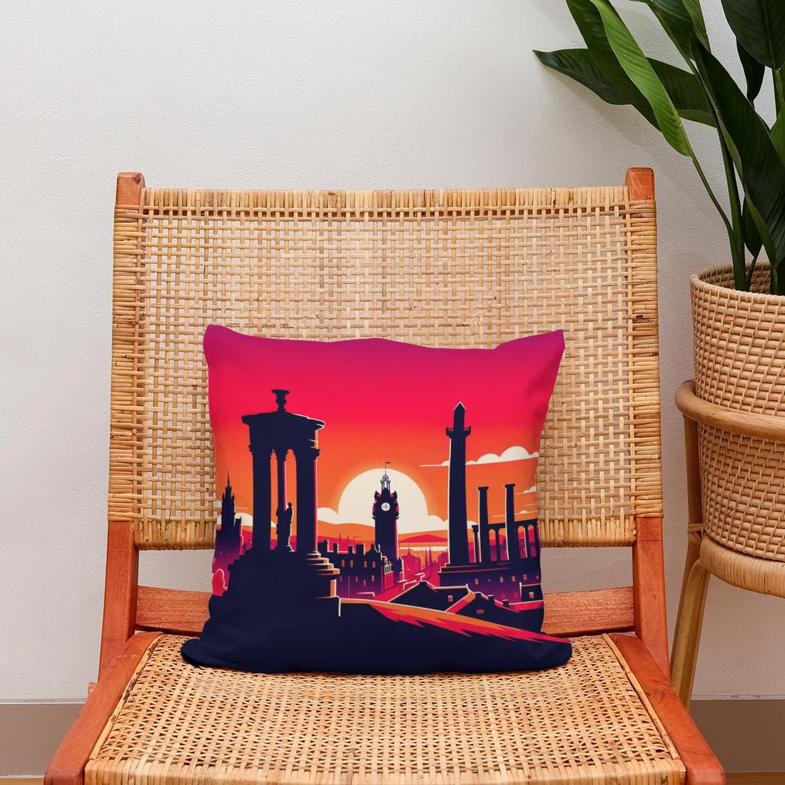 Edinburgh Calton Hill Sunset Silhouette Cotton Cushion - Secondary Image 2