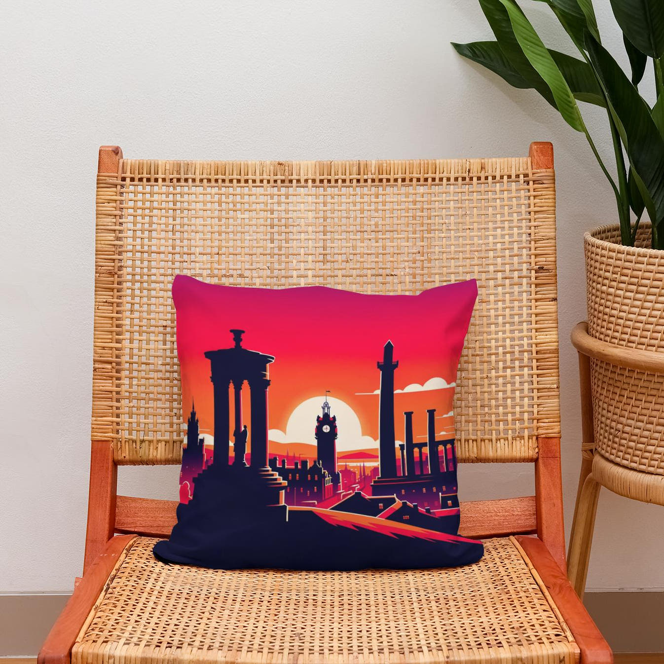 Edinburgh Calton Hill Sunset Silhouette Cotton Cushion - Secondary Image 2