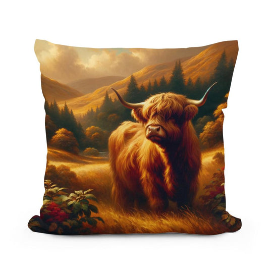 Timeless Highland Cow Serenity Cotton Pillow - Main Image