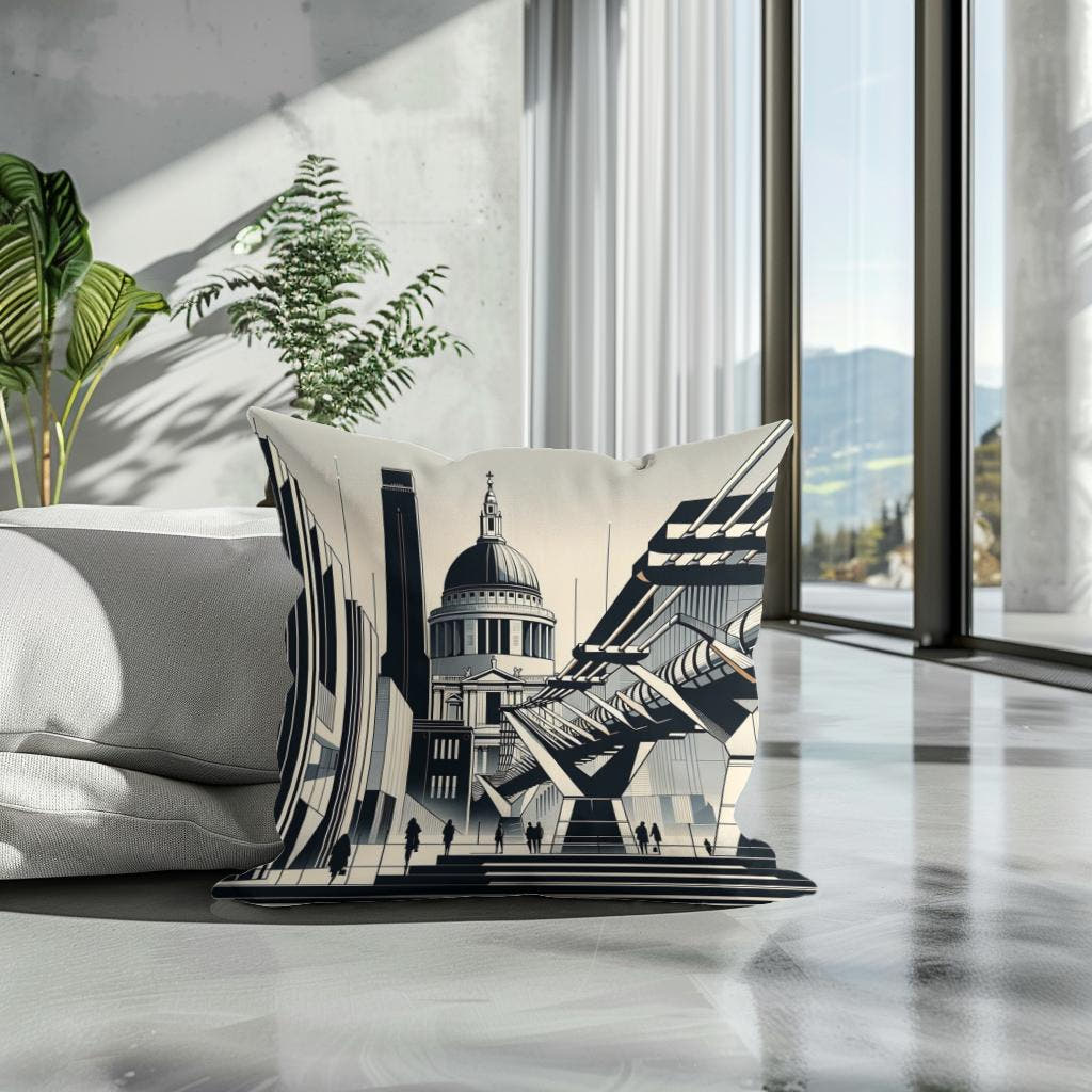 London Tate Modern and Millennium Bridge Modernist Cotton Cushion - Secondary Image 3