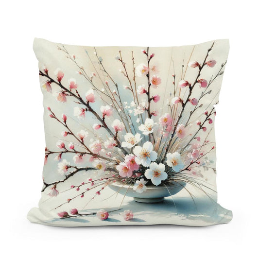 Cherry Blossom Ikebana Cotton Pillow - Main Image