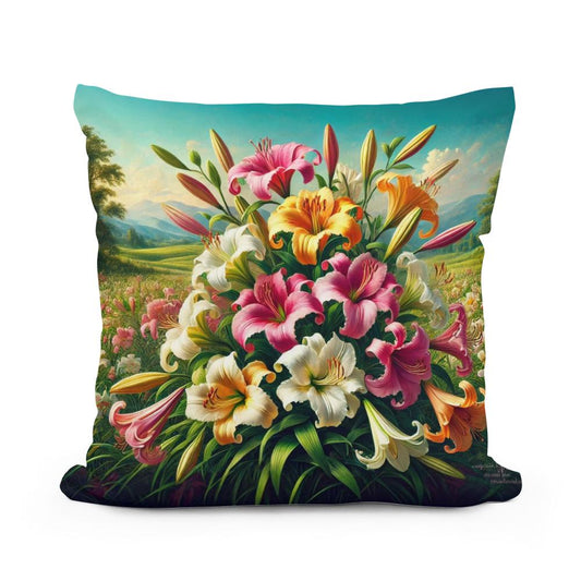Eternal Lilies Cotton Pillow - Main Image