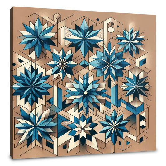 Geometric Blue Blossoms Canvas - Main Image