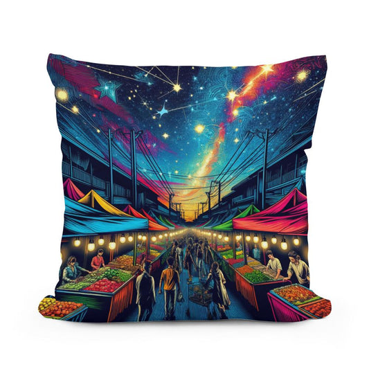 Pop Art Night Bazaar Cotton Cushion - Main Image