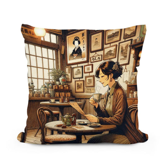 Nostalgic Café Moment Cotton Cushion - Main Image