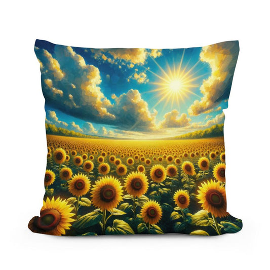 Vibrant Sunflower Glory Cotton Pillow - Main Image