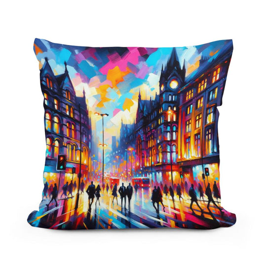 Manchester Oxford Road Twilight Cotton Cushion - Main Image