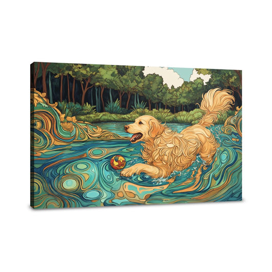 Golden Retriever Lakeside Canvas - Main Image