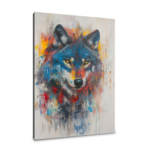 Vibrant Wolf on Grey Canvas - Main Image