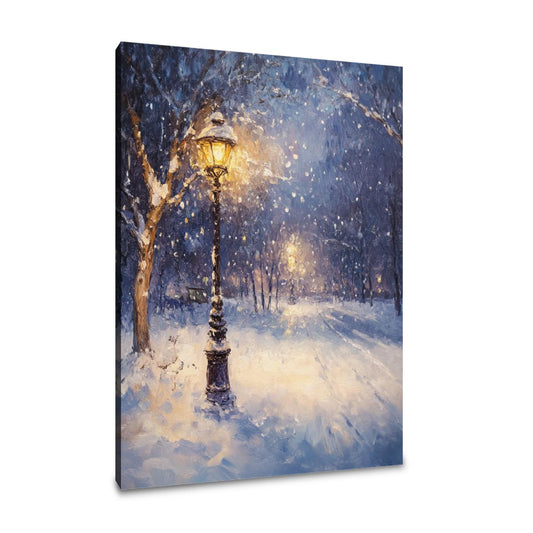 Snowfall Under Lamplight Canvas - Main Image
