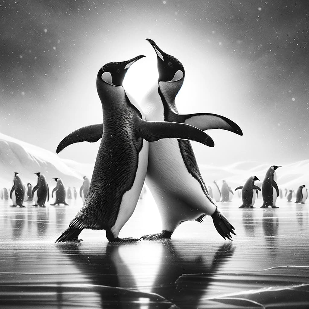 Ice Ballet: Penguin Duo Cotton Cushion