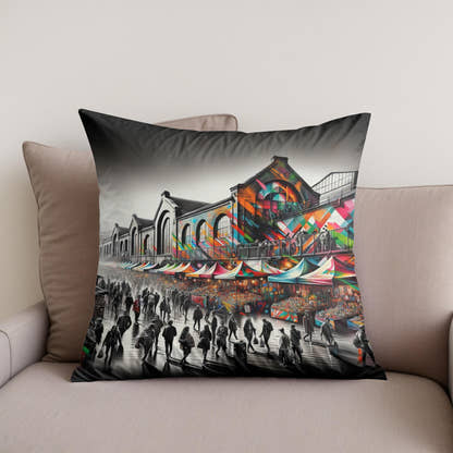 London Camden Market Modernist Fusion Cotton Cushion - Secondary Image