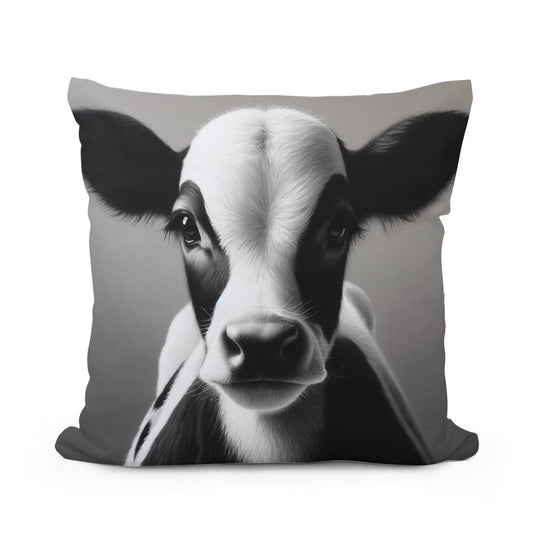 Monochromatic Serenity Cow Cotton Pillow - Main Image