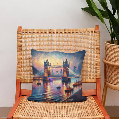 London Tower Bridge Twilight Impression Cotton Cushion - Secondary Image 2