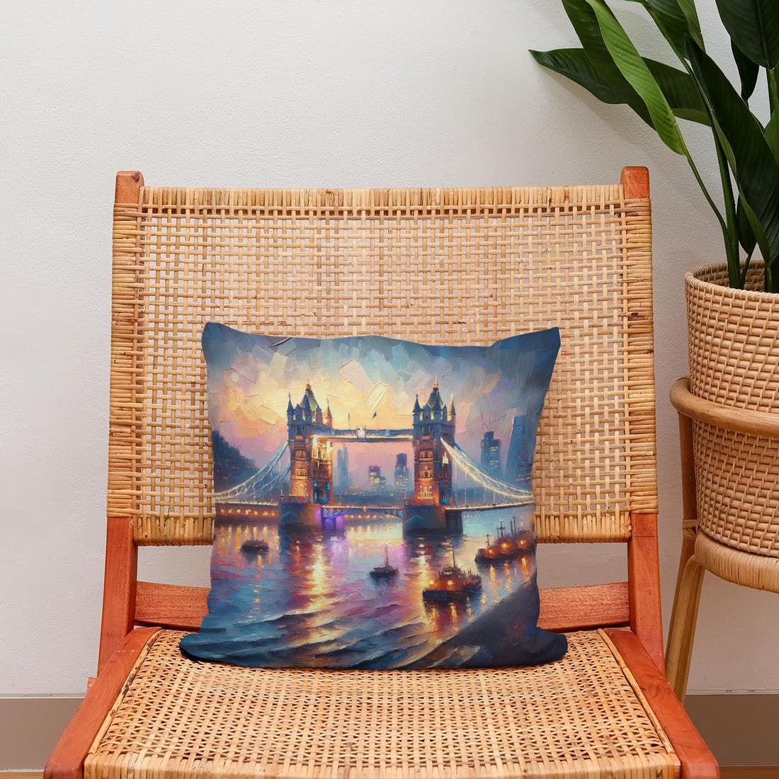 London Tower Bridge Twilight Impression Cotton Cushion - Secondary Image 2